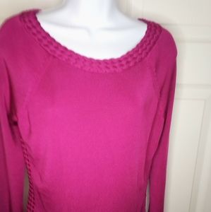 Prima Bella Knit Fushia Pullover Top Braided Neckline & Sides Sz Small L…
